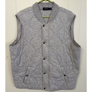 Polo Ralph Lauren Cotton Vest Quilted Snap Button Full Zip Gray Men XL EUC